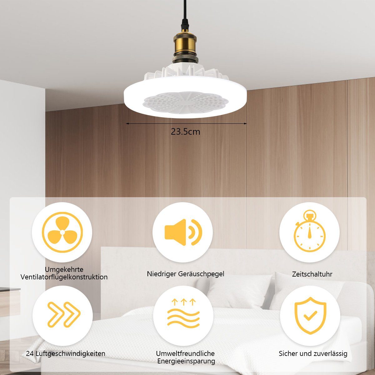 iscooter Deckenventilator LED Deckenleuchte 30W Deckenventilator, Fernbedienung, 3-stufiger, 26cm,Dimmbar mit Fernbedienung, Leuchte/ Ventilator getrennt schaltbar