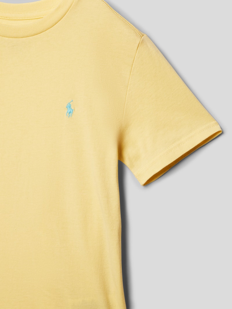 T-Shirt mit Label-Stitching in hellgelb