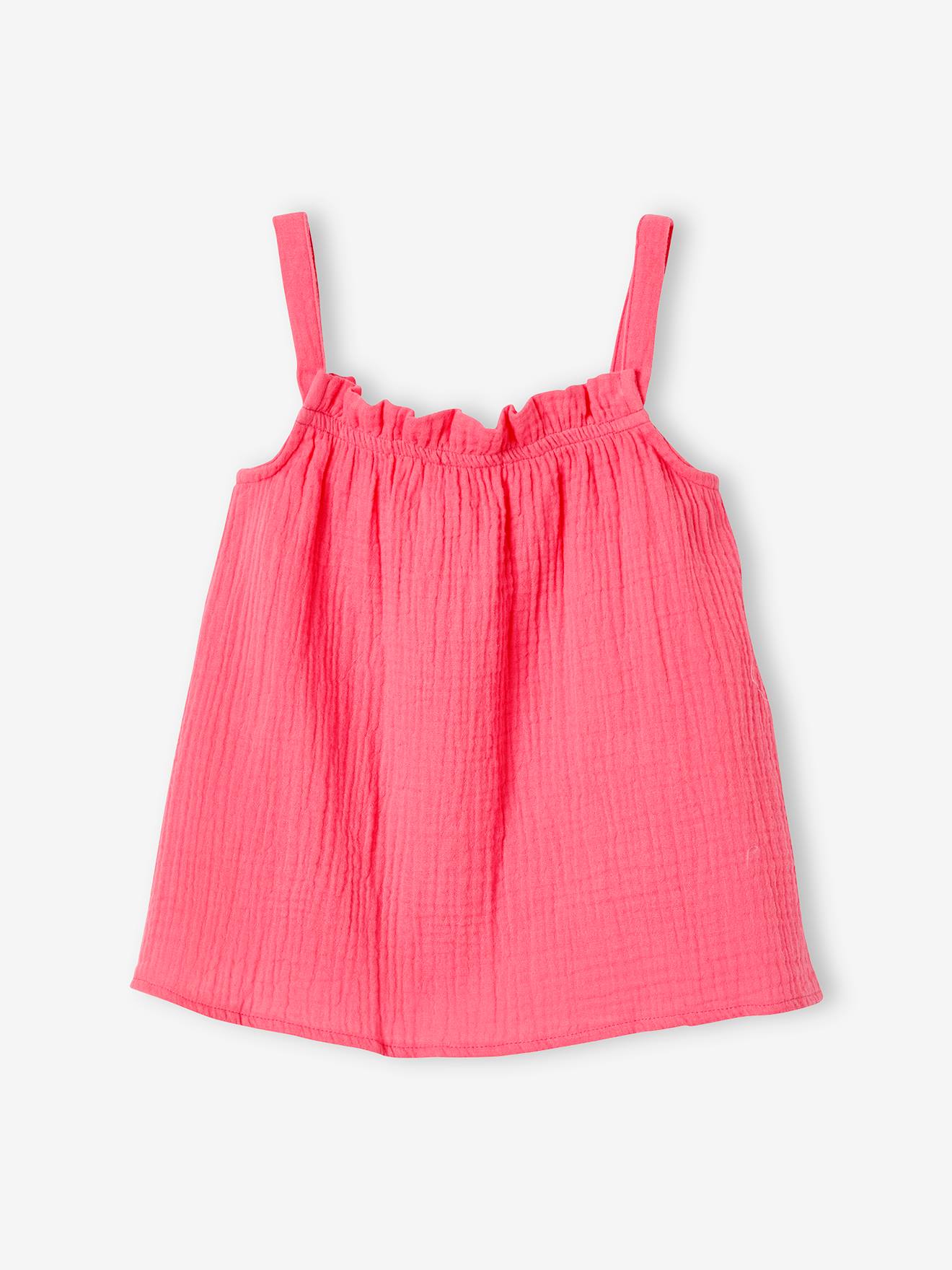 Blouse à bretelles en gaze de coton fille sable