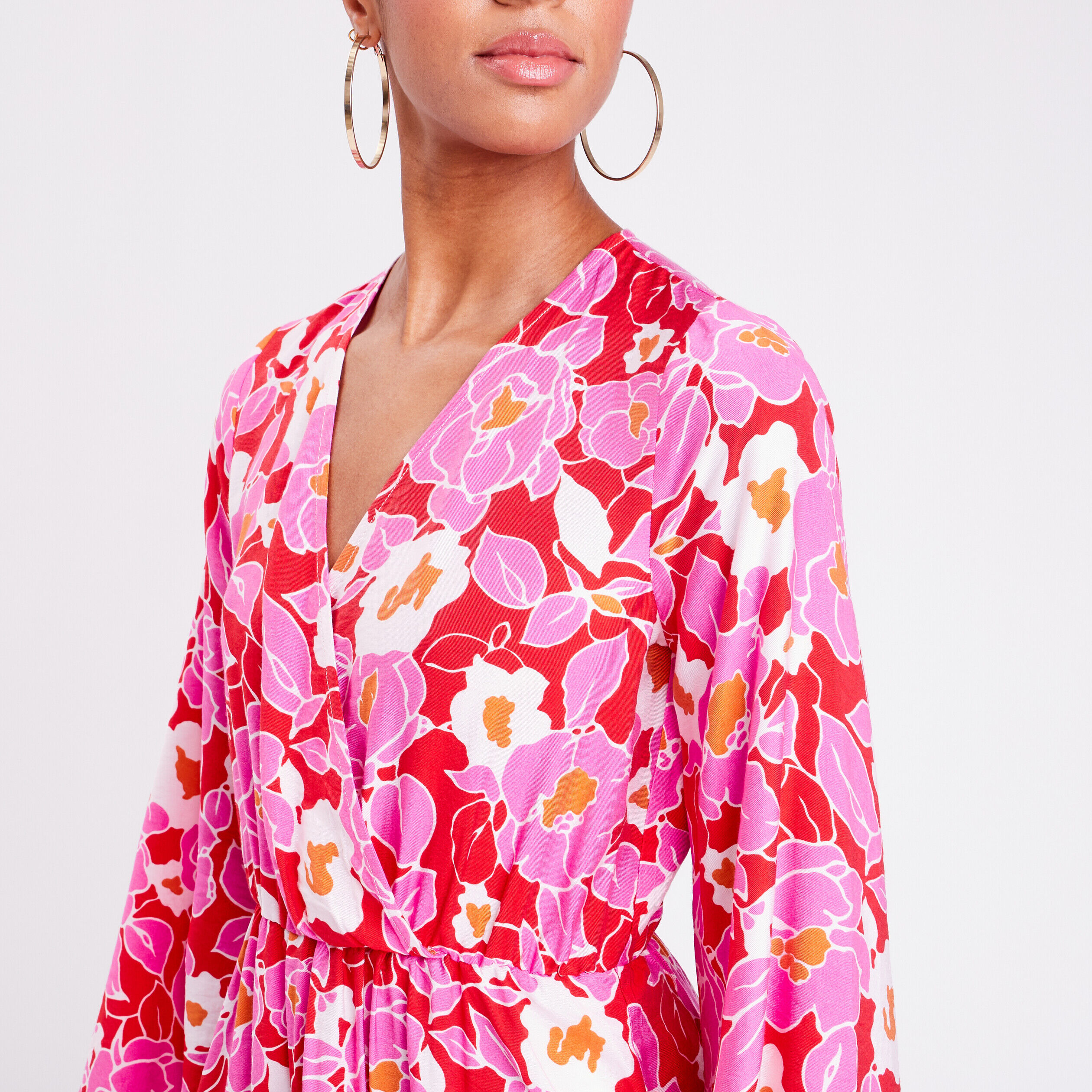 Robe évasée col cache-coeur rouge femme | Cache Cache