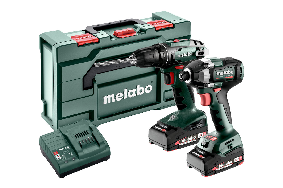 Metabo 685193000 Set combinat 2.8.1 18V 2.0Ah Li-Ion - Mașină de găurit fără fir BS18 + Șurubelniță cu impact SSD18 LT 200 BL