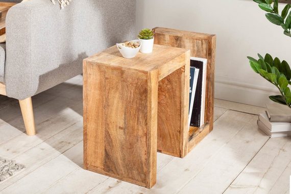 riess-ambiente Beistelltisch S 60cm natur, Massivholz · variabel stellbar · Handarbeit · Mangoholz