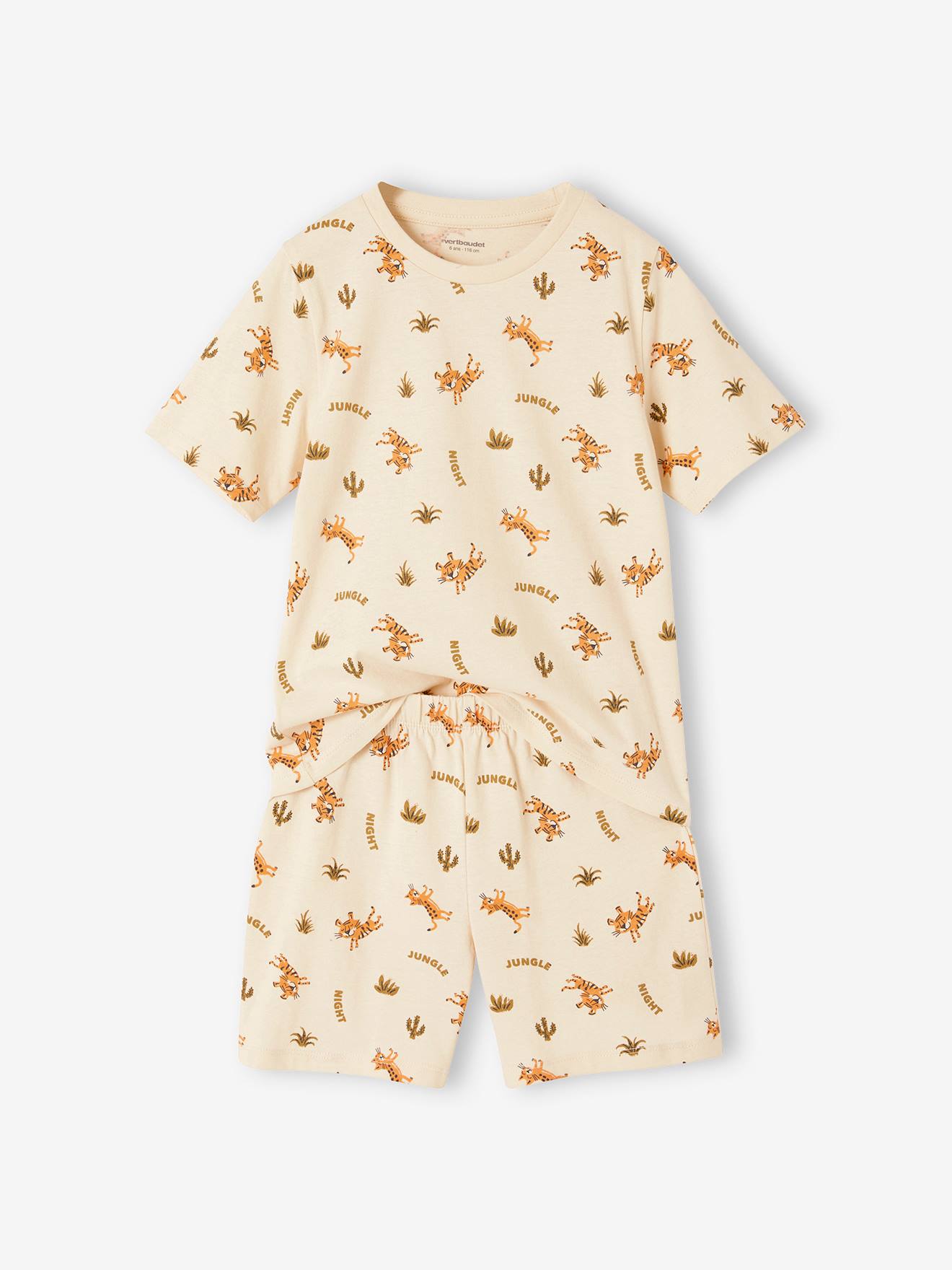 Vertbaudet 2er-Pack kurze Jungen Schlafanzüge mit Tigern Oeko-Tex - khaki