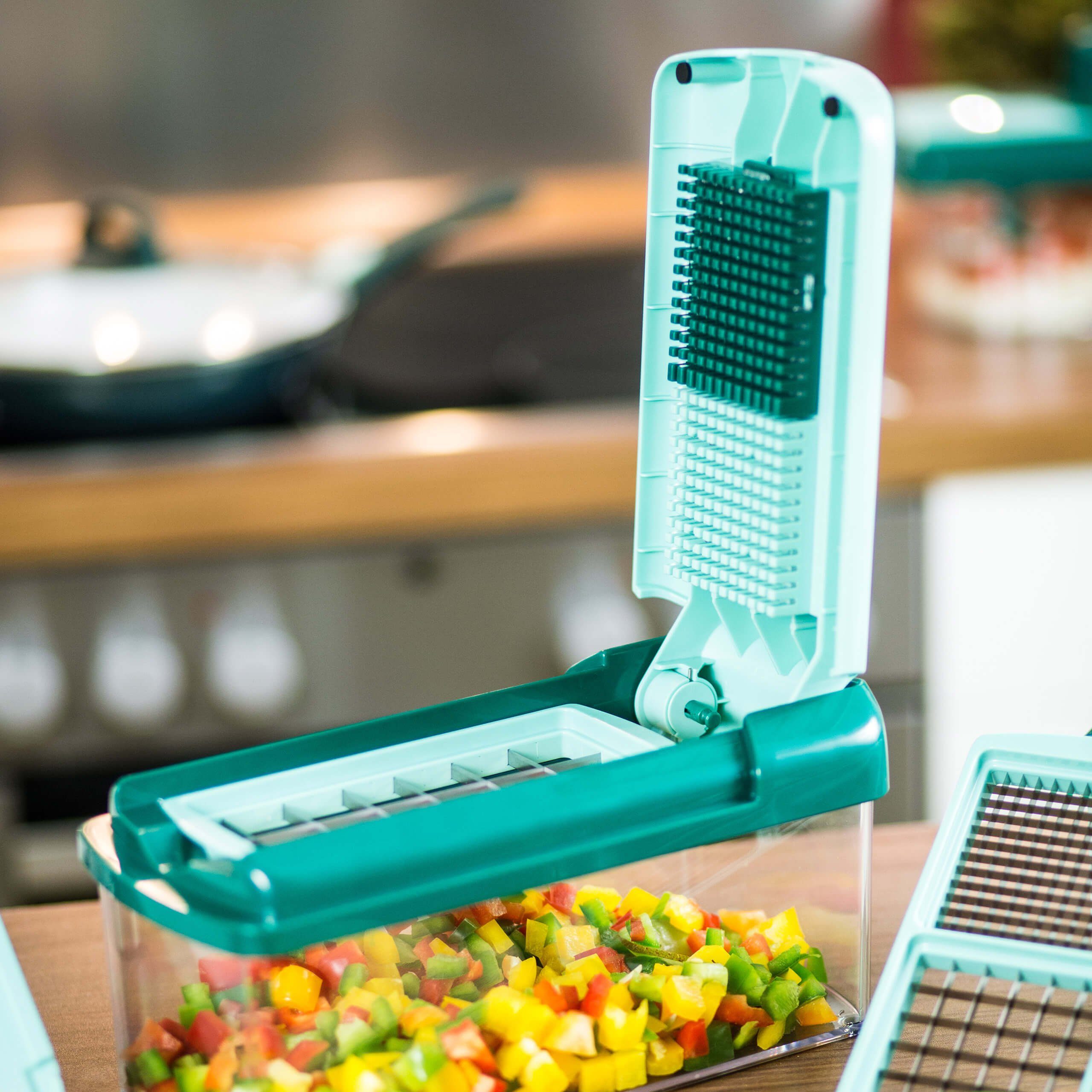 Genius Gemüseschneider Nicer Dicer Fusion Gemüsehobel Gemüse Obst Zerkleiner, Auffangbehälter 2500ml Tomaten Kartoffeln Zwiebel Schneider
