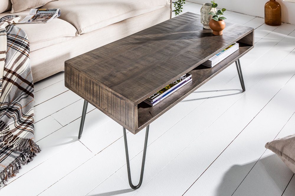 riess-ambiente Couchtisch SCORPION 100cm grau, Wohnzimmer · Massivholz · Metall · eckig · Hairpin Legs · Retro