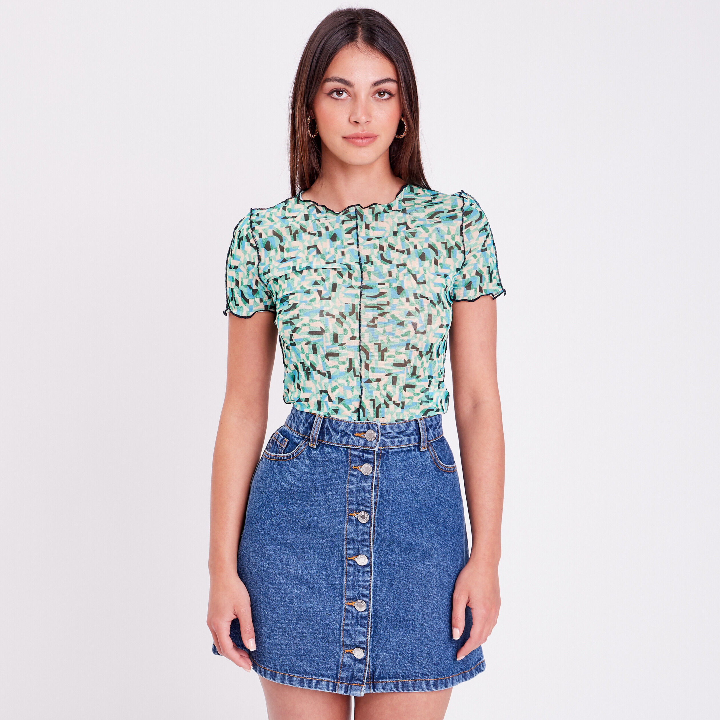 T-shirt semi-transparent bleu femme | Cache Cache