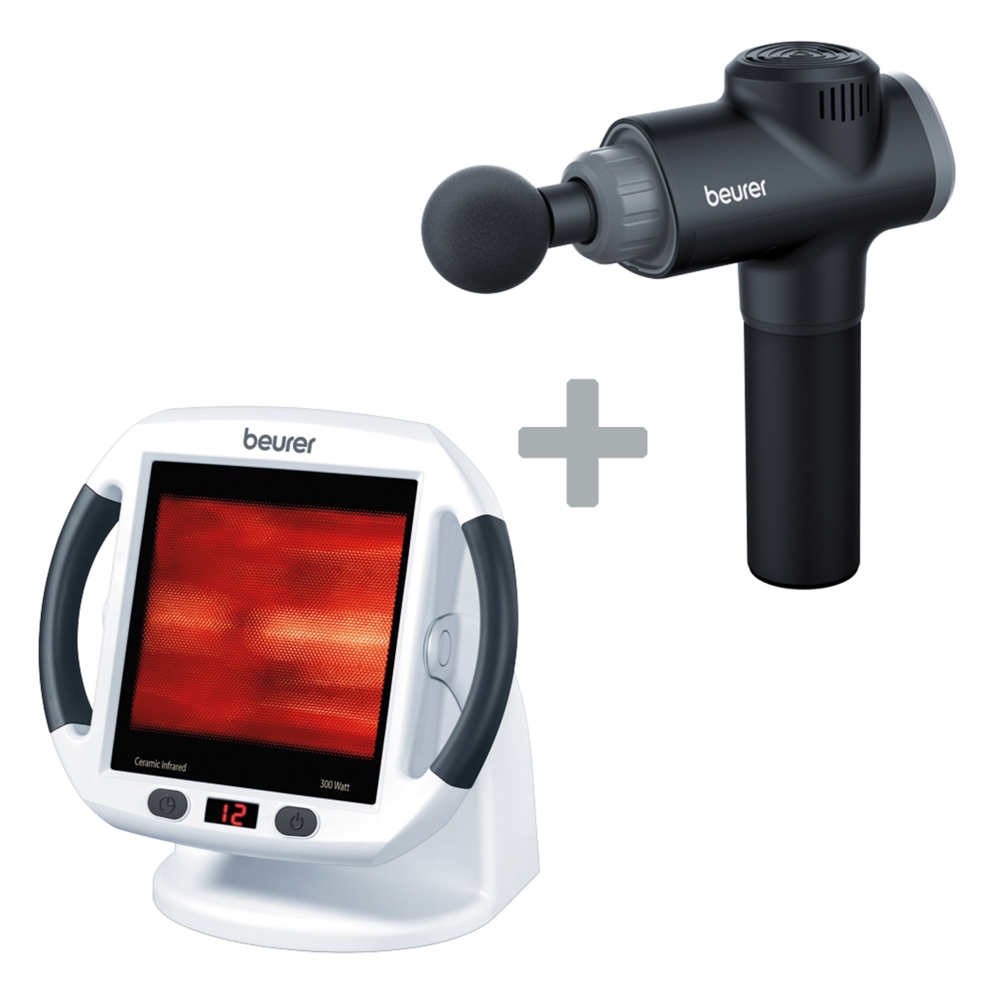 Bundle - MG 180 Massage Gun Muskelmassagegerät & Infrarot-Wärmestrahler IL 50-Unsere Massage- und Wärmeoffensive