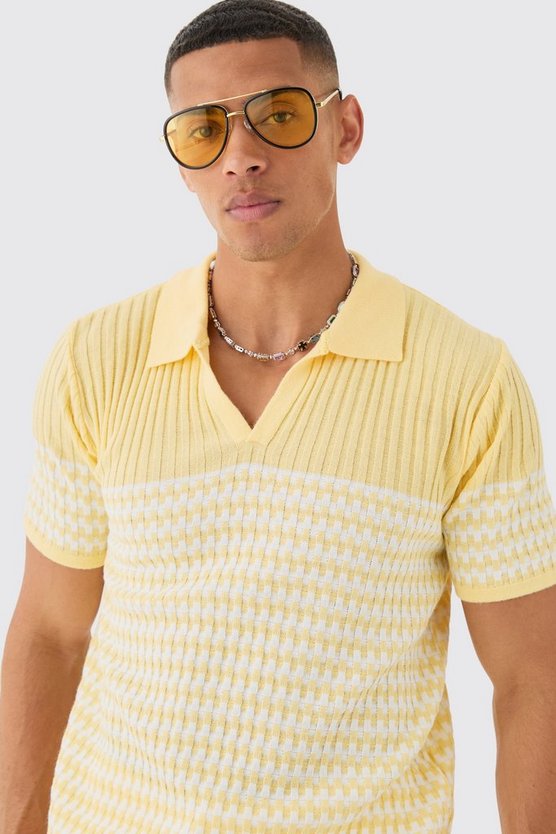 Gestreiftes Poloshirt mit V-Ausschnitt