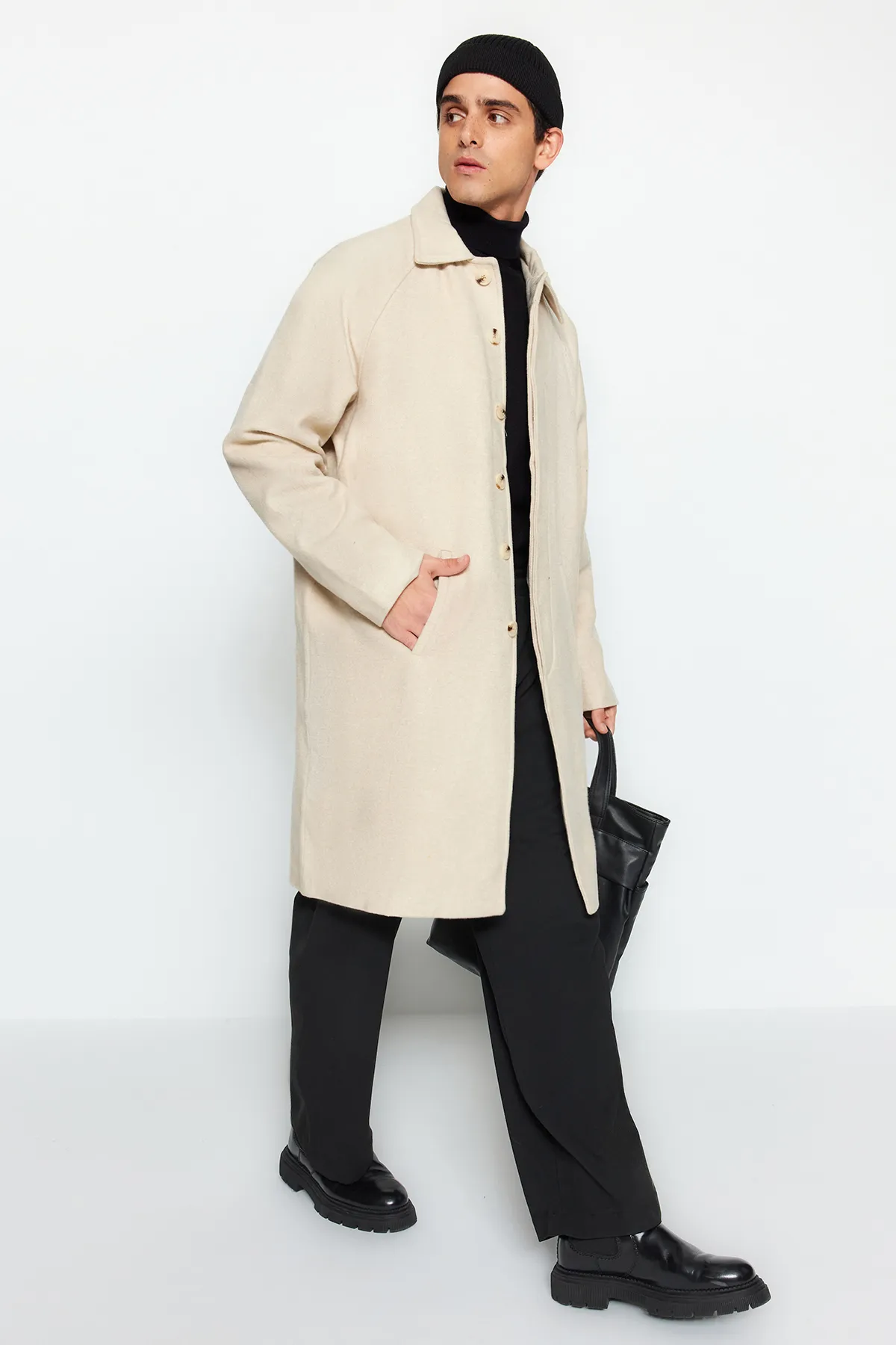 Trendyol Collection  Stone Unisex-Wintermantel mit normaler Passform aus Wollmischung mit Stempelmuster TMNAW24KB00004