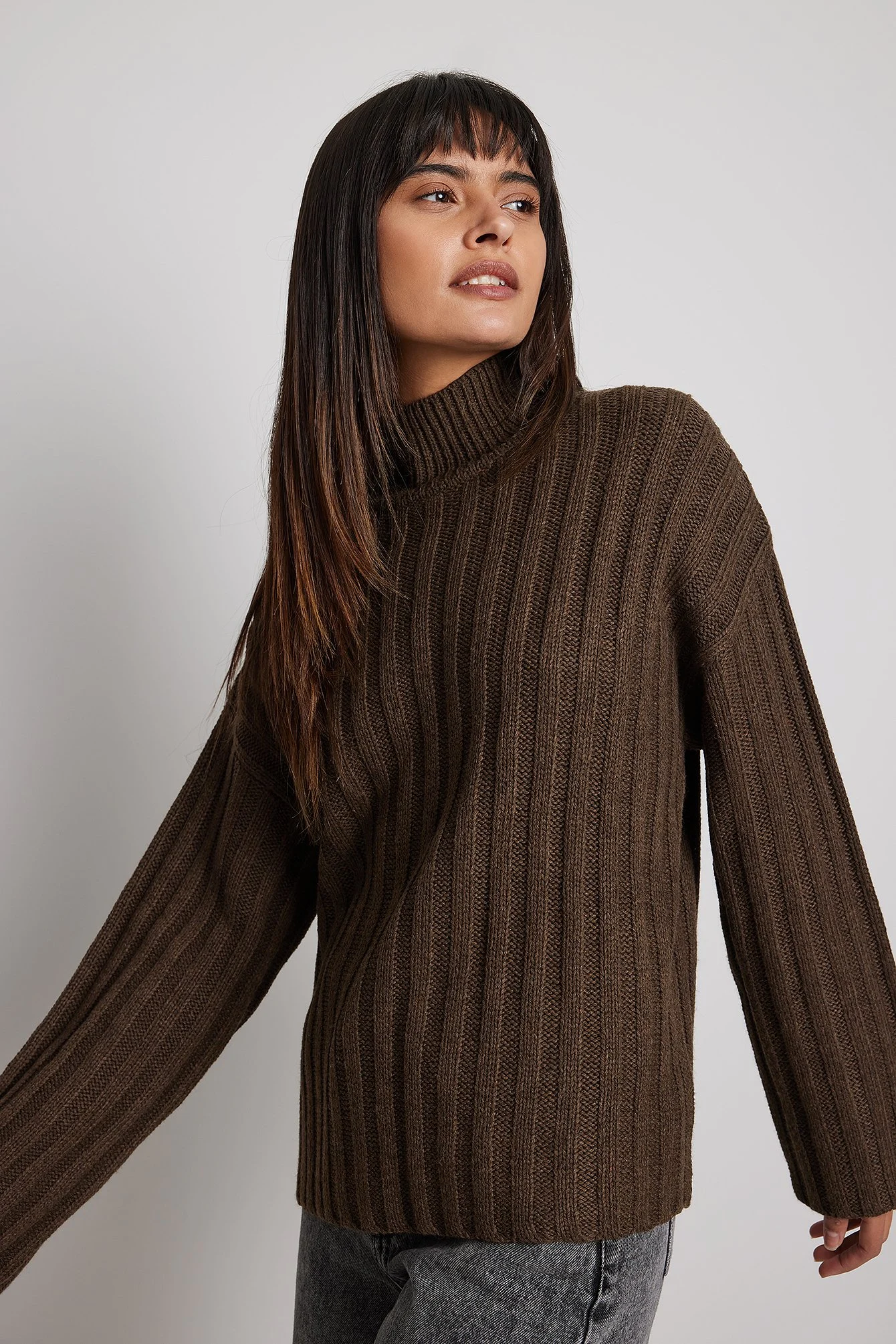 Oversized Rollkragenpullover aus Rippenstrick