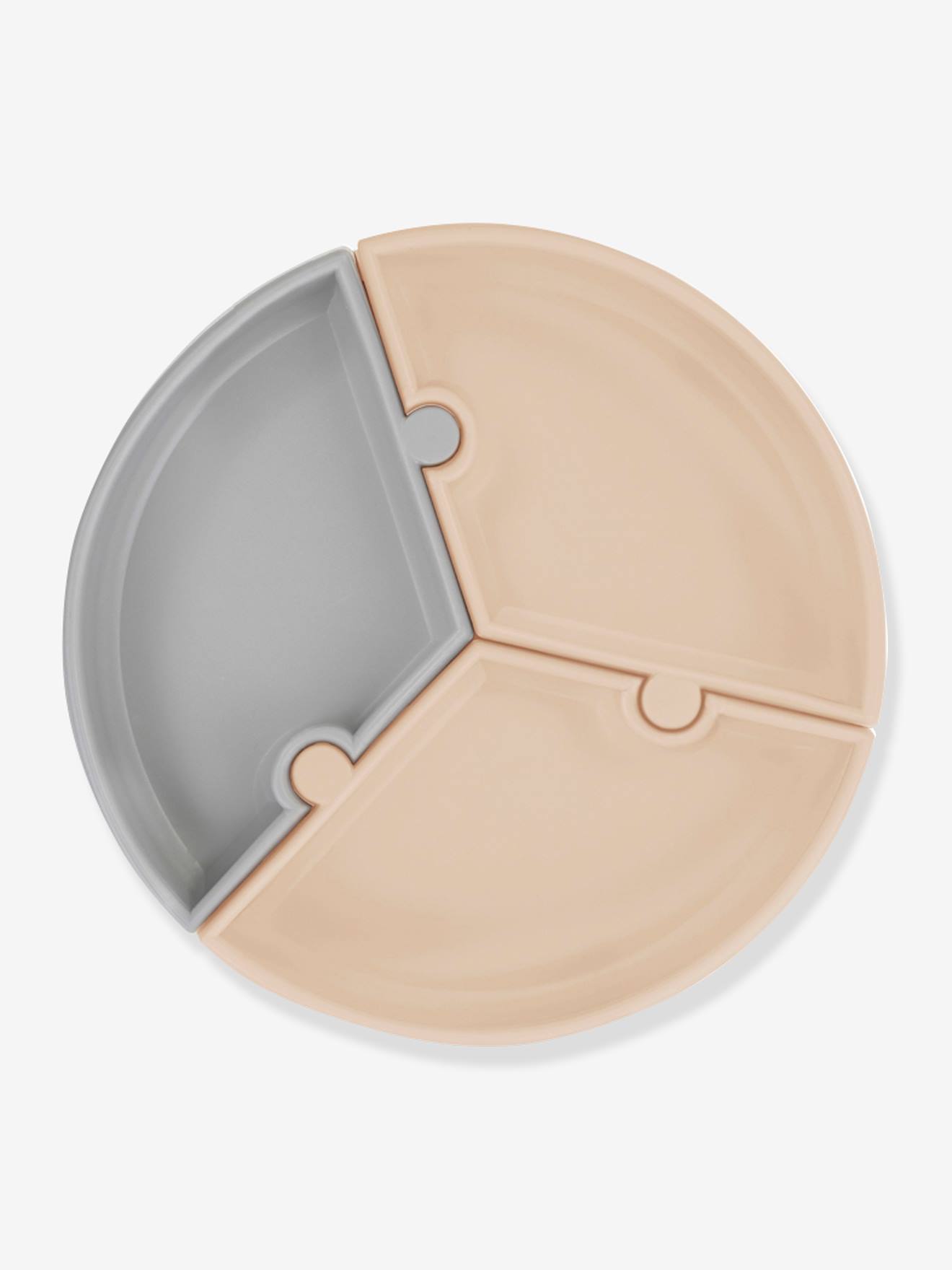 Assiette Puzzle 3 compartiments MINIKOIKOI en silicone nude/gris