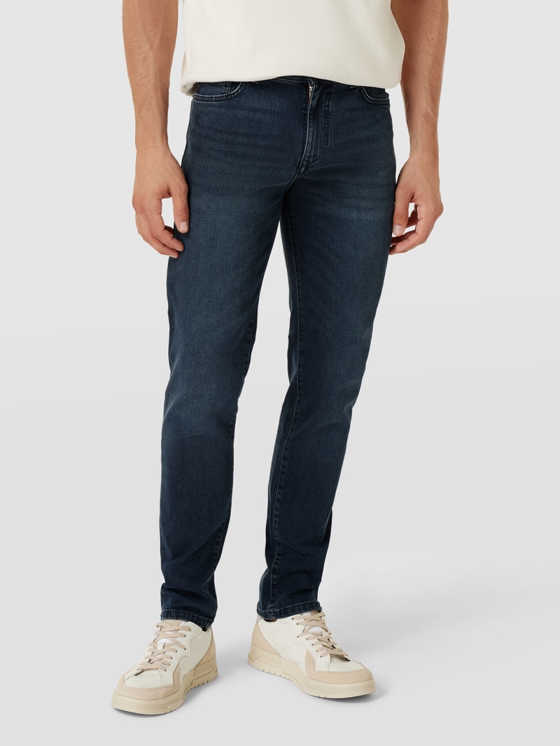 Jeans mit Label-Patch in aqua blau