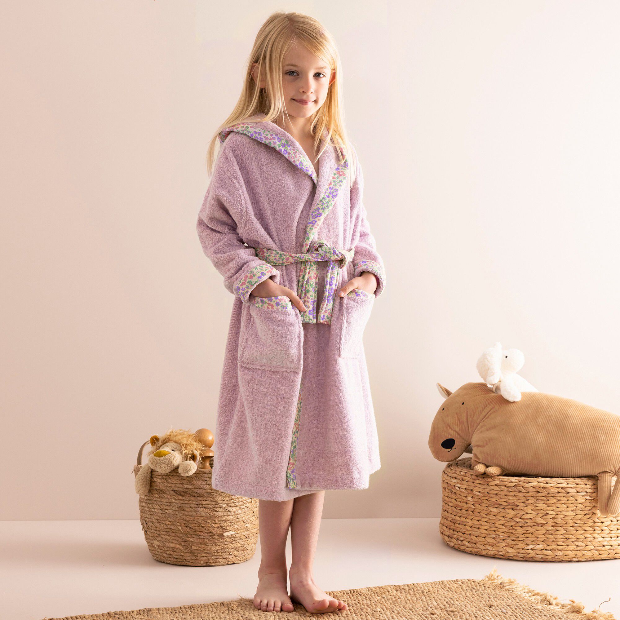 Peignoir de bain enfant à capuche éponge coton