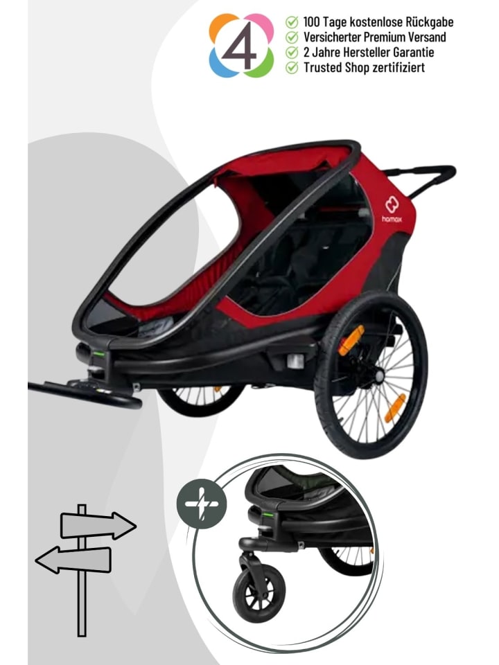 Hamax Hamax Outback Fahrradanhänger für 2 Kinder - Farbe: Rot / Schwarz günstig kaufen