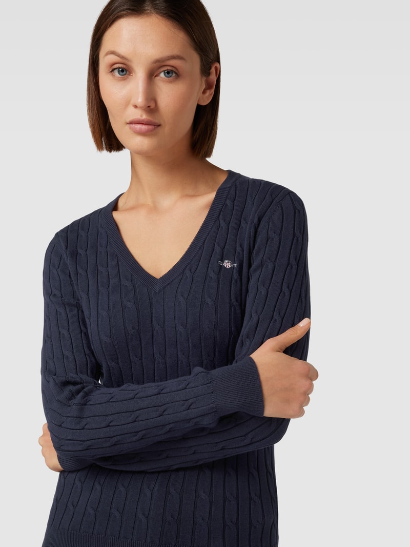 Strickpullover mit Zopfmuster in marineblau