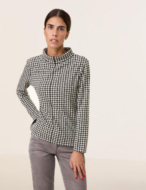 Langarmshirt mit Hahnentrittmuster