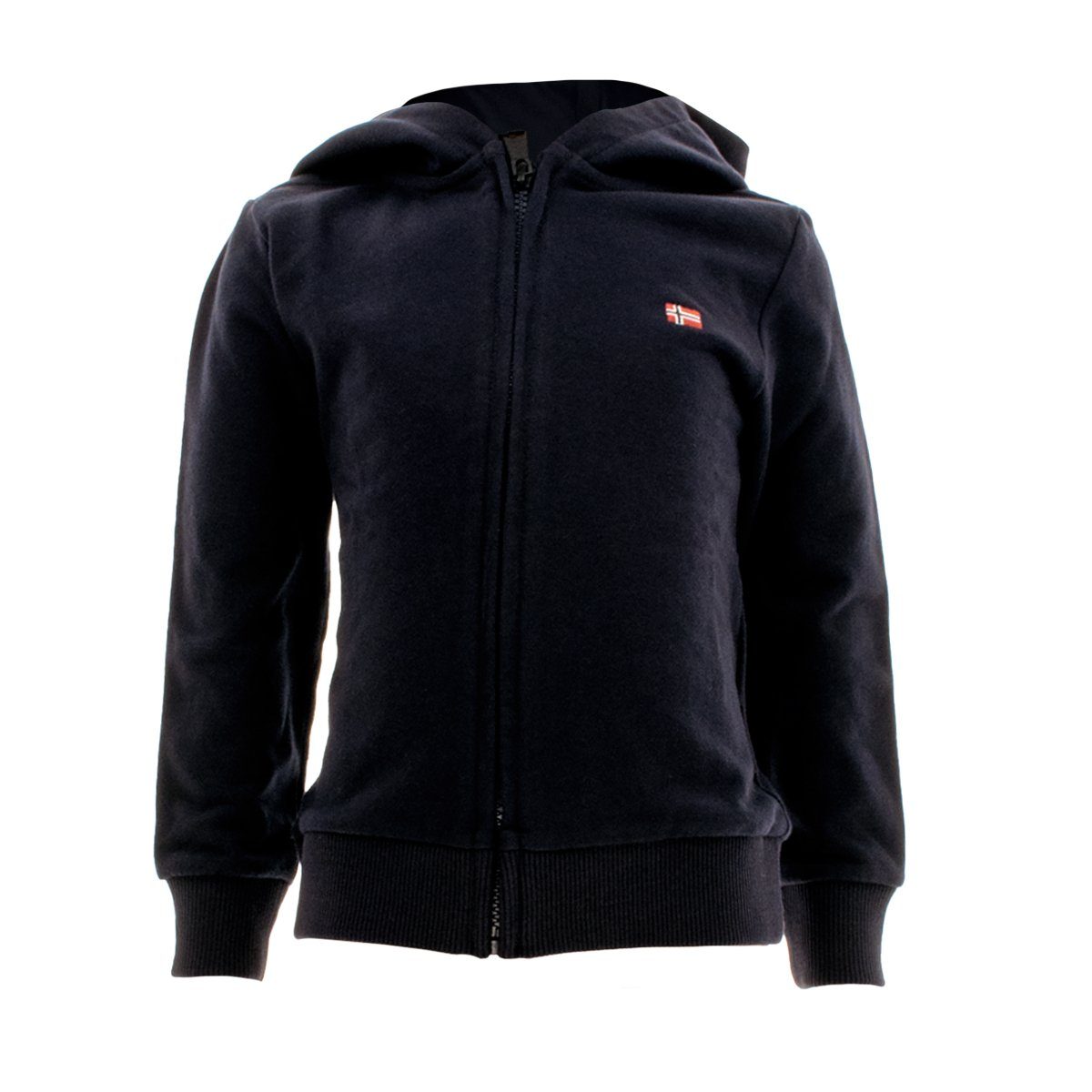 Napapijri Kapuzenstrickjacke NP0A4G3X für Kinder mit aufgestickter norwegischer Flagge auf der Brust