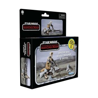 Star Wars: The Mandalorian Vintage Collection Fahrzeug mit Figuren Speeder Bike with Scout Trooper & Grogu