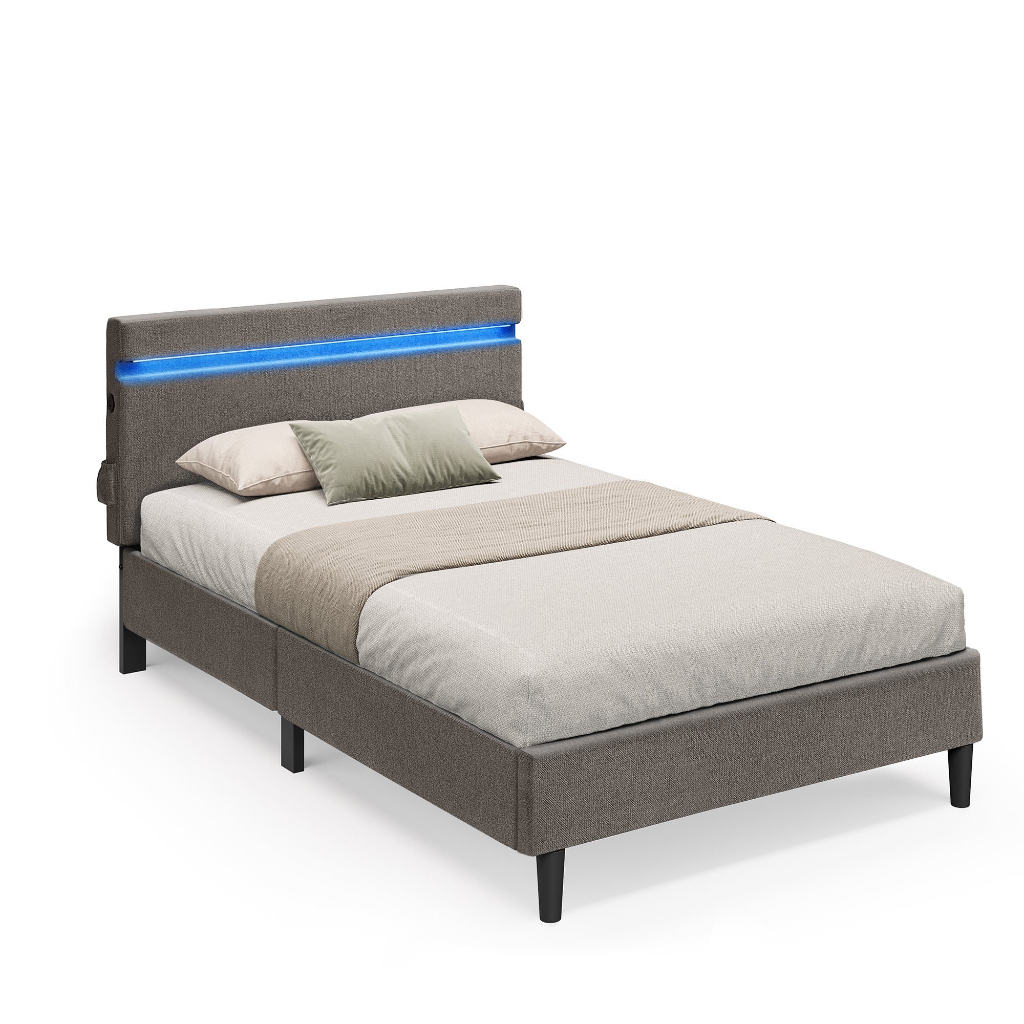 VASAGLE Polsterbett, Bettgestell, 25 Farben und 10 Blinkmustern, USB- und TYPE-C Anschluss