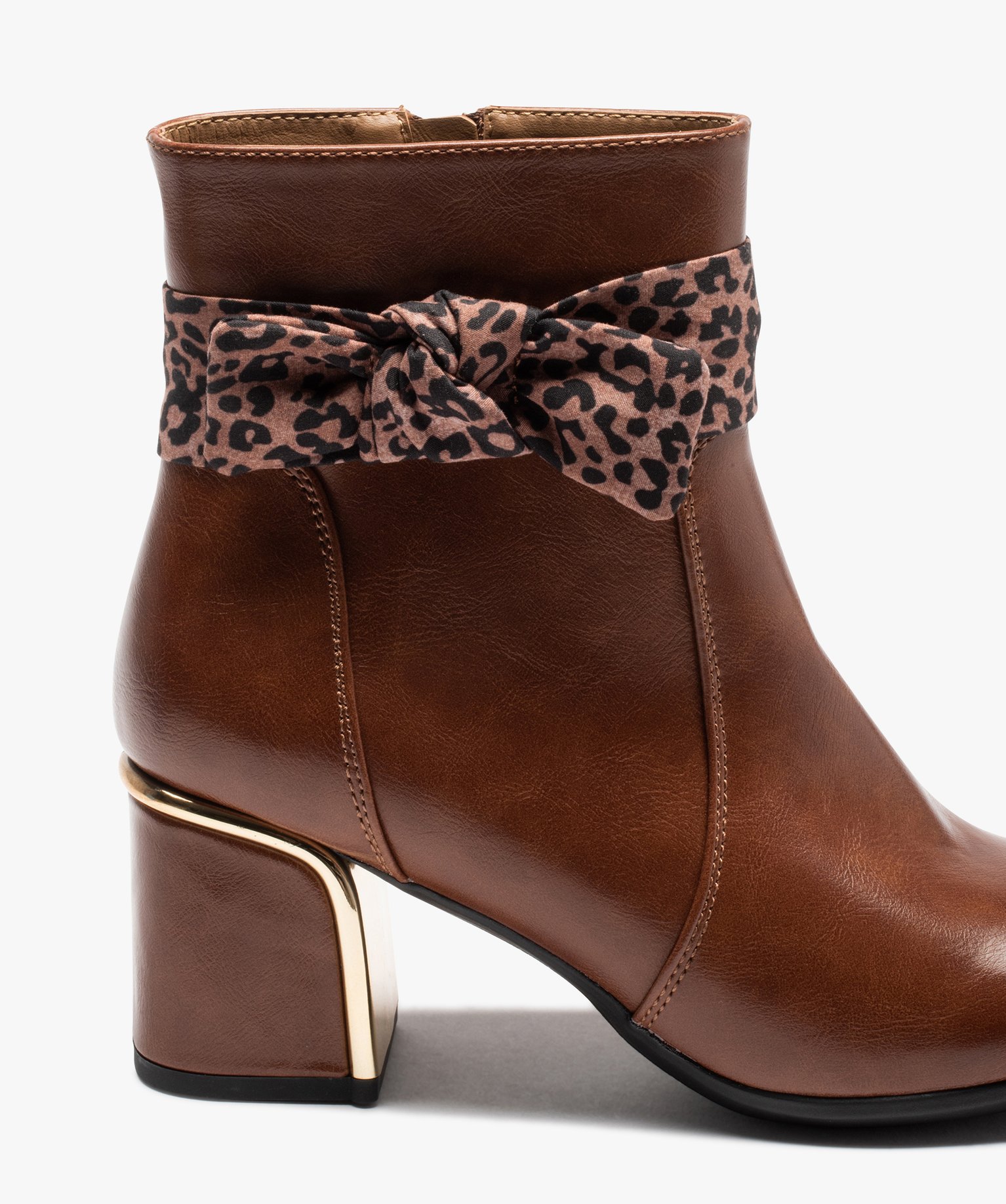 Boots femme unies à talon carré et bride foulard camel | GEMO