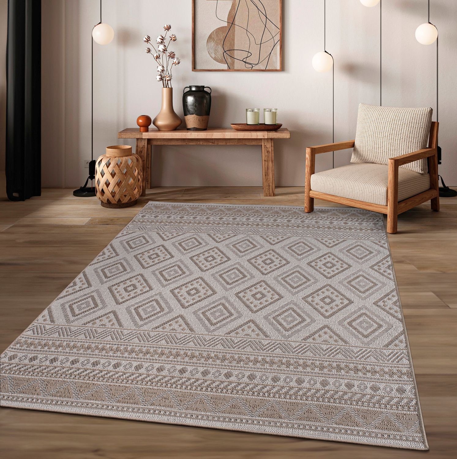 Outdoorteppich In-& Outdoor Teppich Wetterfest Balkon Küche Wohnzimmerteppich, TT Home, rechteckig, Höhe: 4 mm