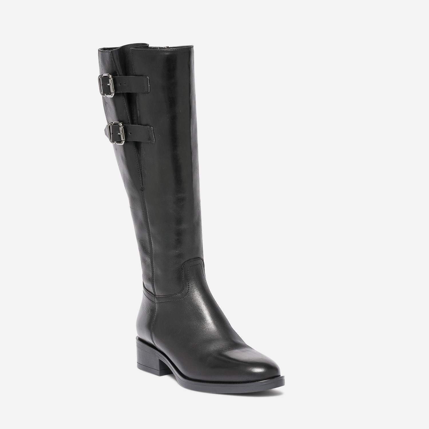 Botte noire en cuir à double boucle