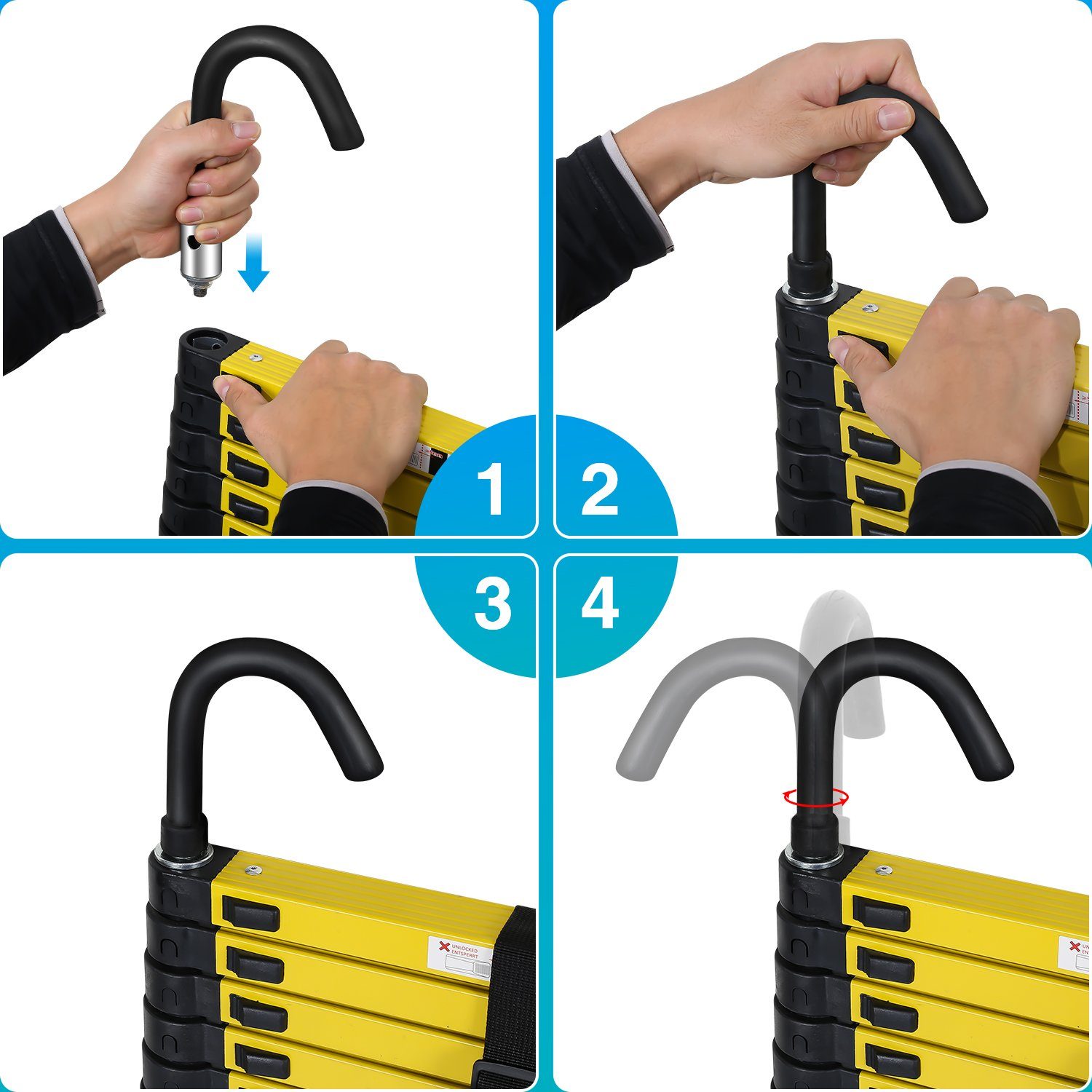 Lospitch Teleskopleiter Teleskopleiter Alu 3.8m Ausziehleiter Anlegeleiter mit haken