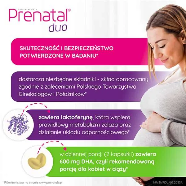 Prenatal Duo, Maisto papildas moterims nuo 13 nėštumo savaitės iki žindymo pabaigos, Kietos kapsulės + želatinos kapsulės