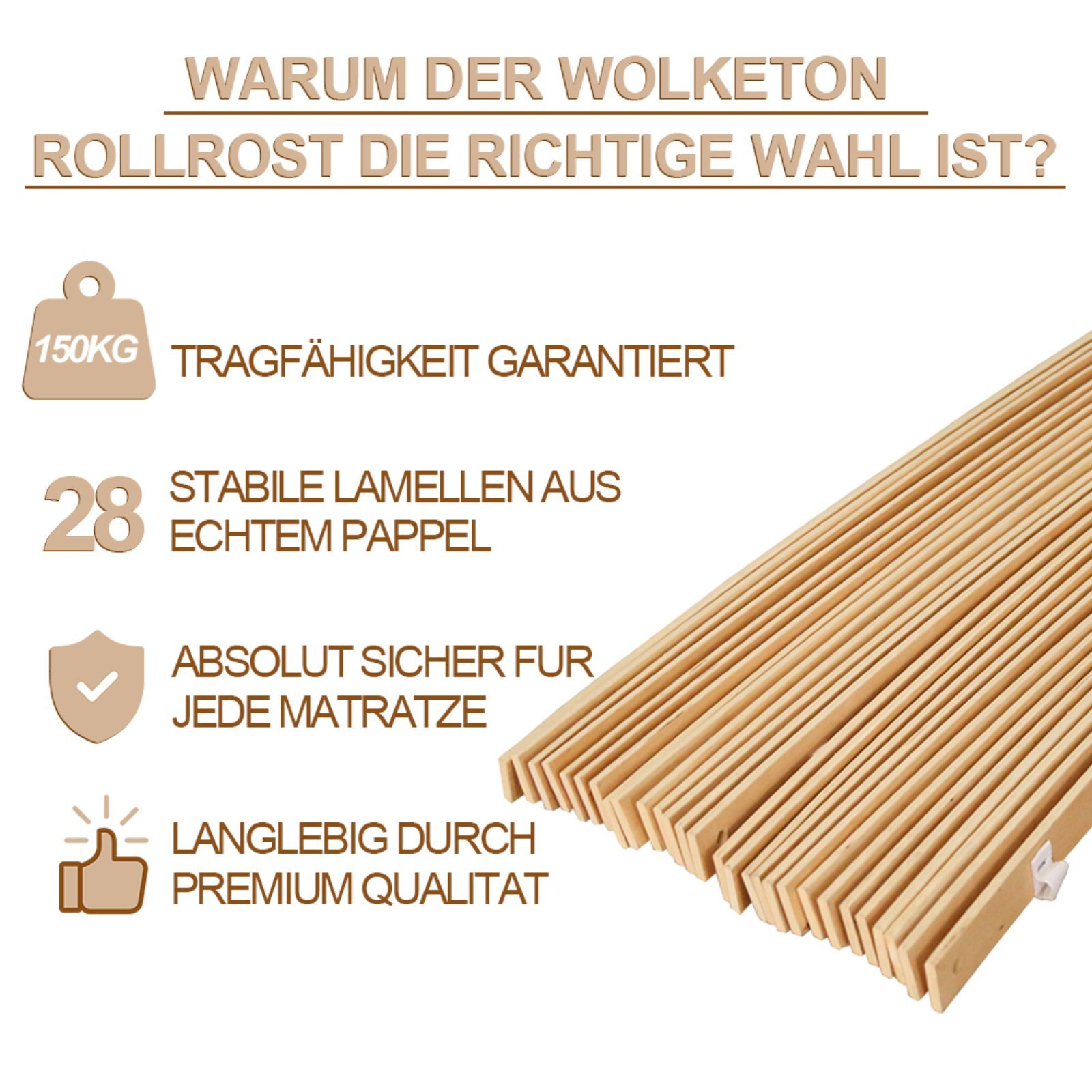 Rollrost Rollrost Lattenrost Größen 90x200 cm,mit 28 Leisten unverstellbar, Gimisgu