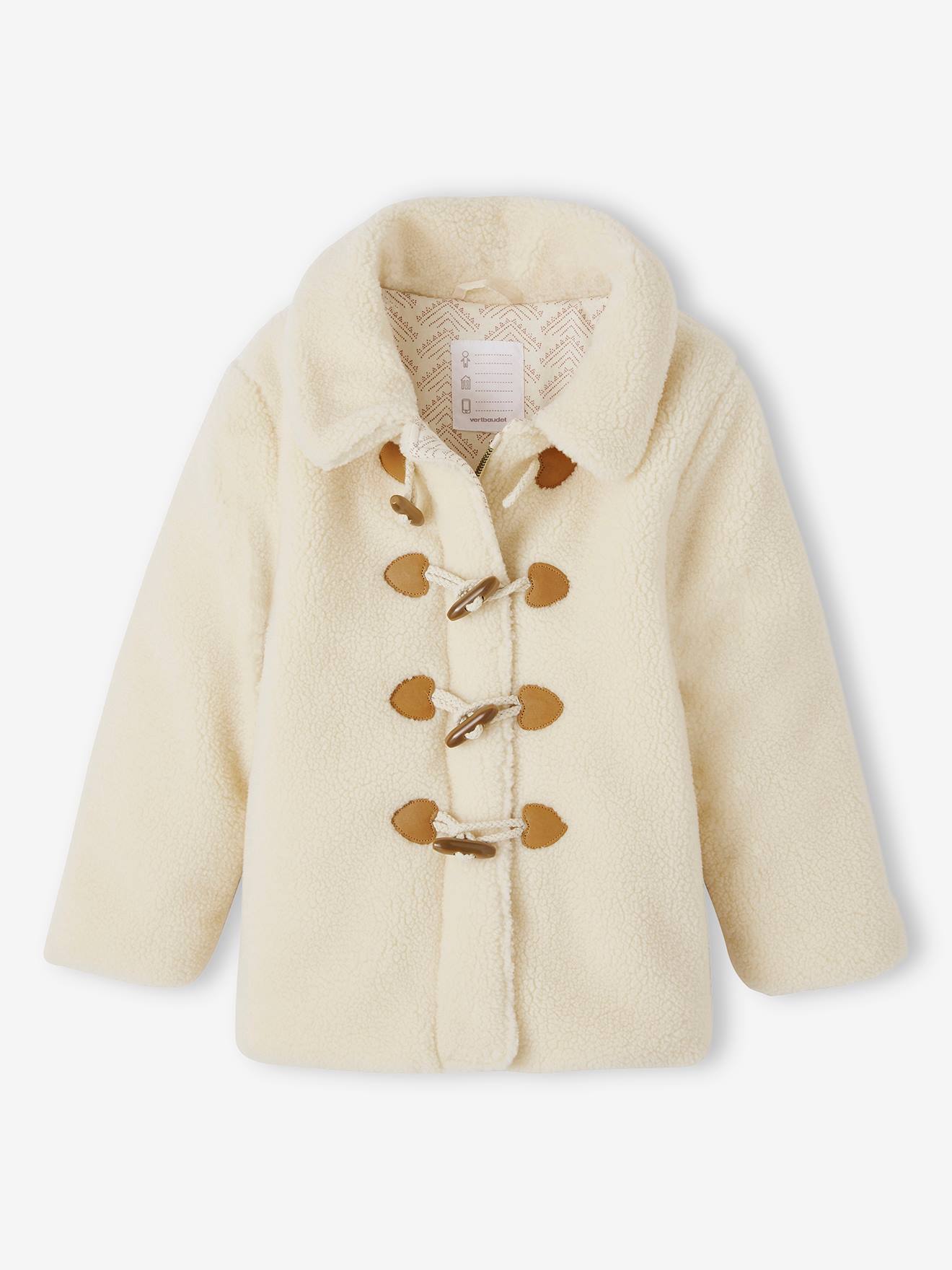 Manteau douillet en sherpa fille fermeture par brandebourgs écru