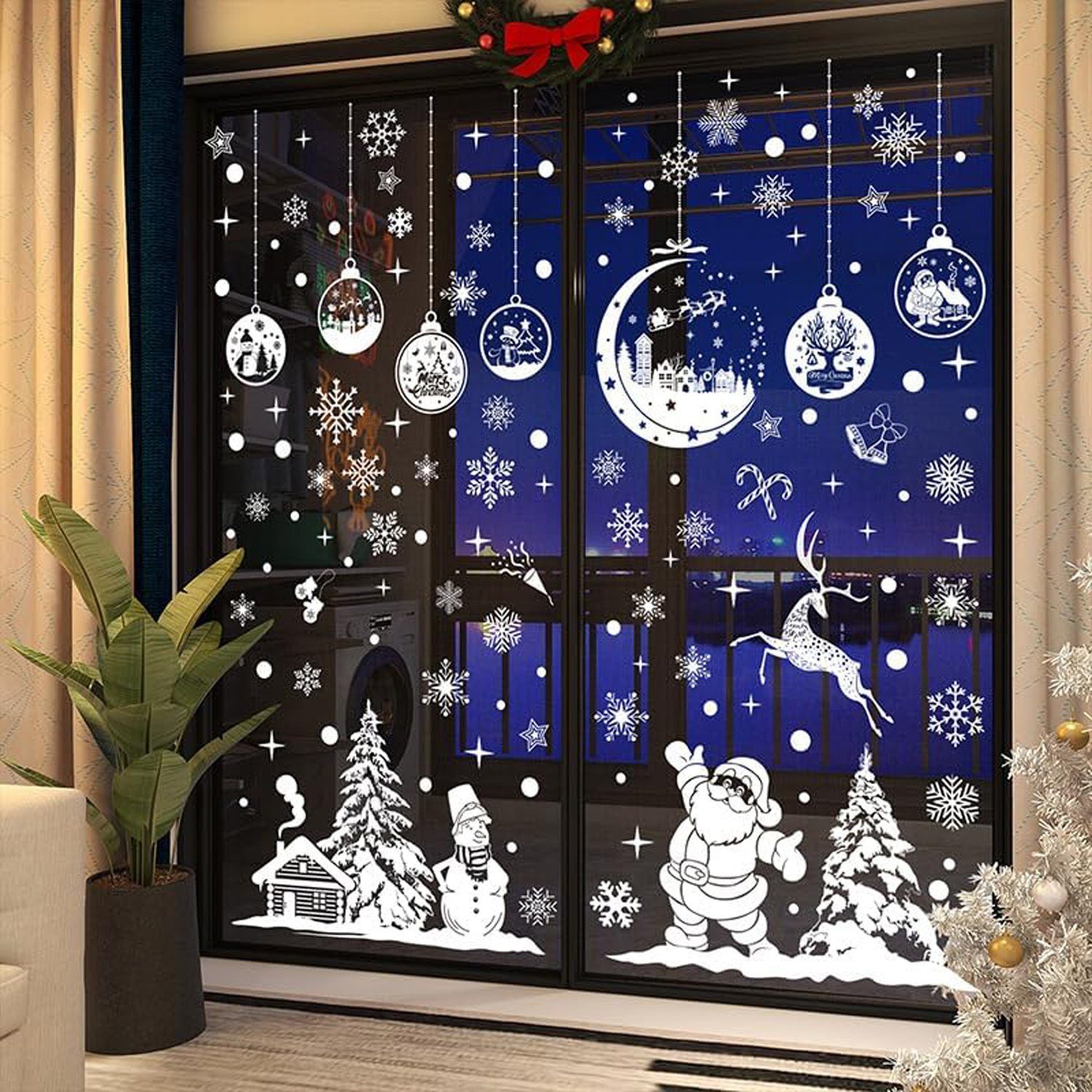 Fenstersticker Selbstklebende weiße Winteraufkleber Fensteraufkleber, aikidio, Wasserfester Wandaufkleber