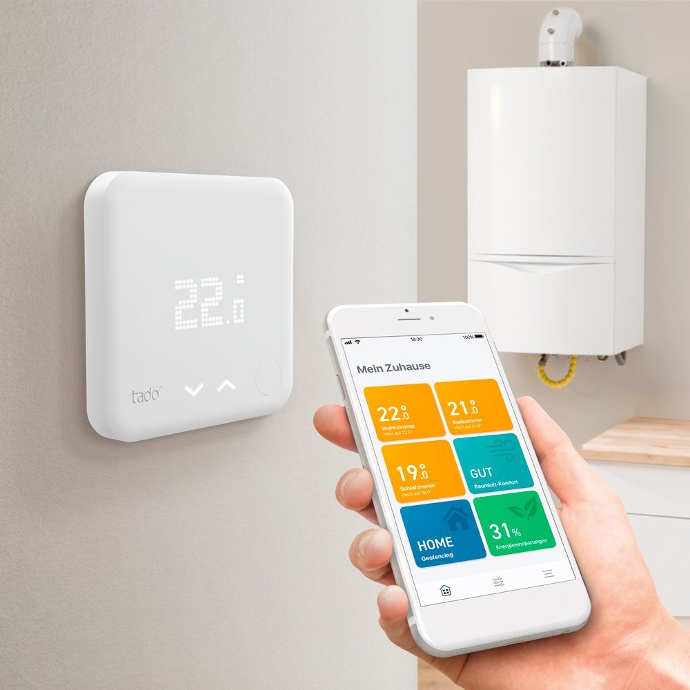 Tado Heizkörperthermostat Starter Kit - Smartes Thermostat V3+ (Verkabelt) für Heizthermen + FBH, (1 St)