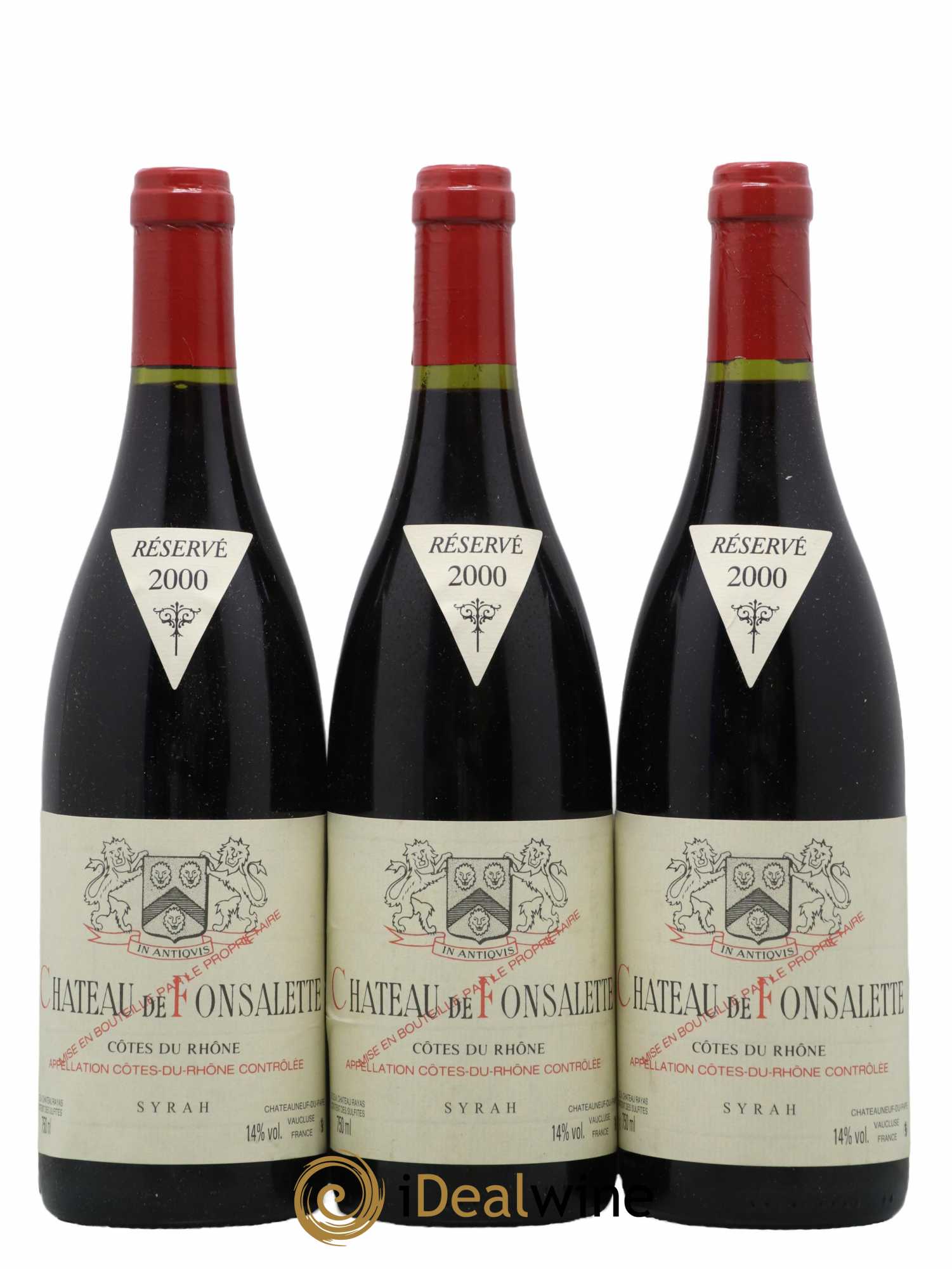 Côtes du Rhône Cuvée Syrah Château de Fonsalette  2000 - Lot de 3 Bouteilles