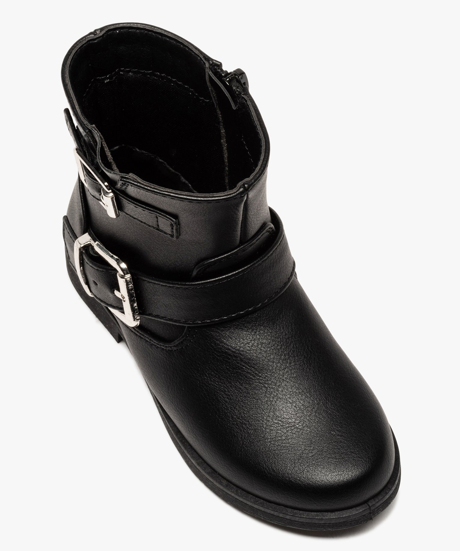 Boots fille unis avec boucles décoratives fermeture zippée noir | GEMO