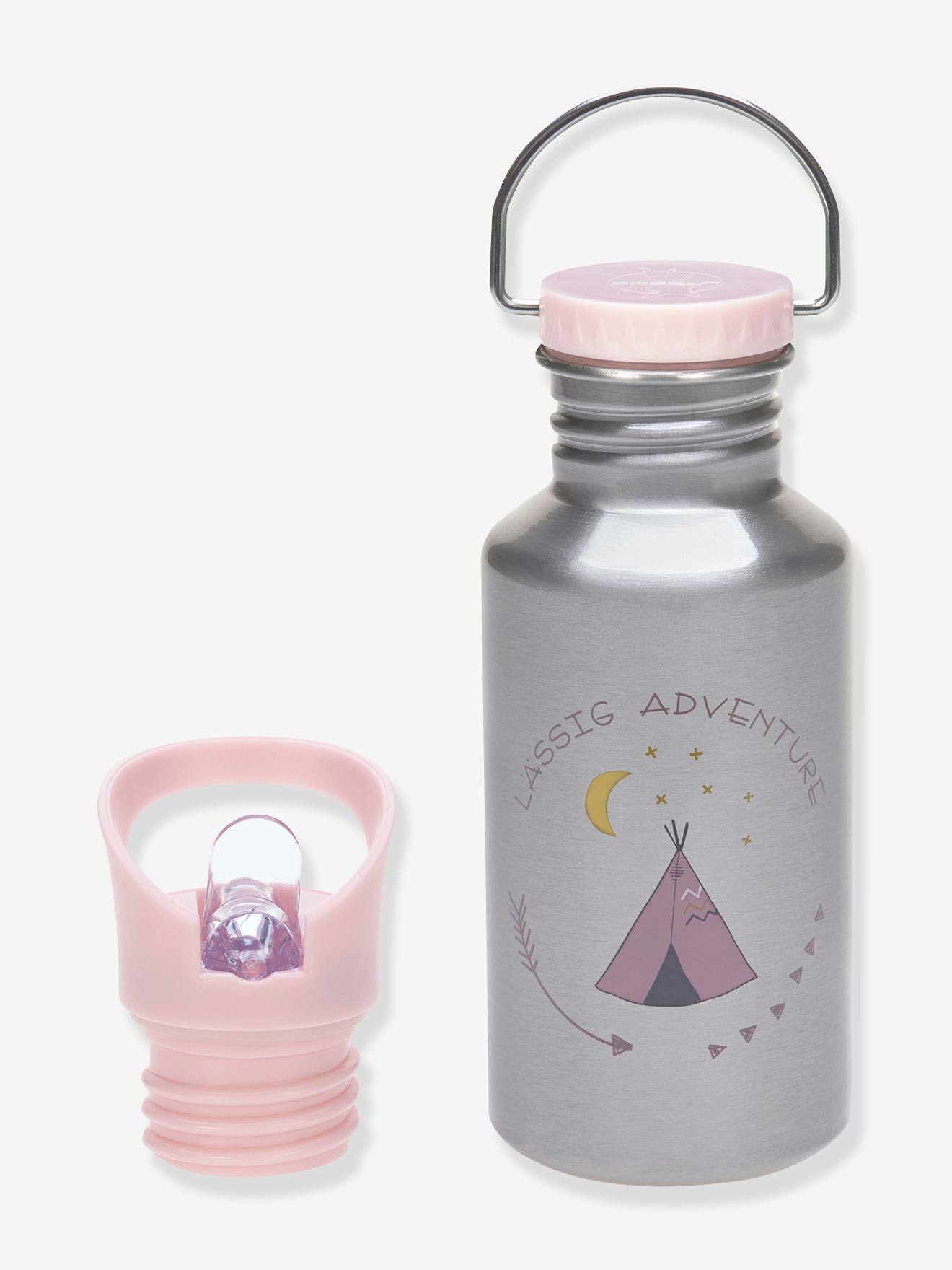 Lässig Kinder Edelstahl-Trinkflasche ADVENTURE/YUMMY LÄSSIG - grau/rosa