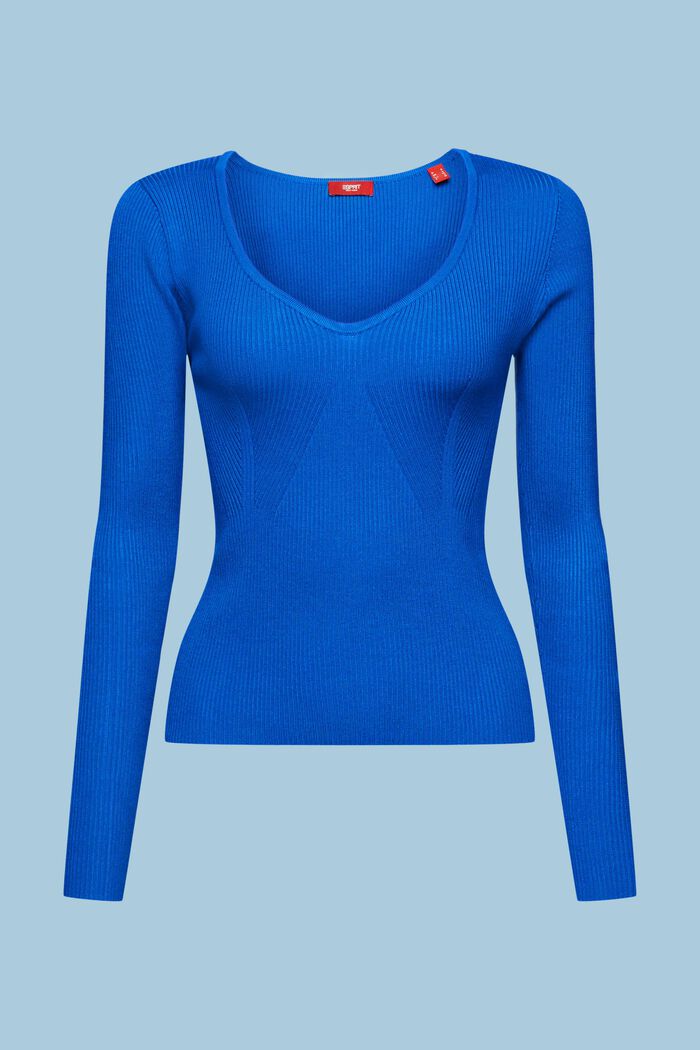 Rippstrick-Pullover mit V-Ausschnitt