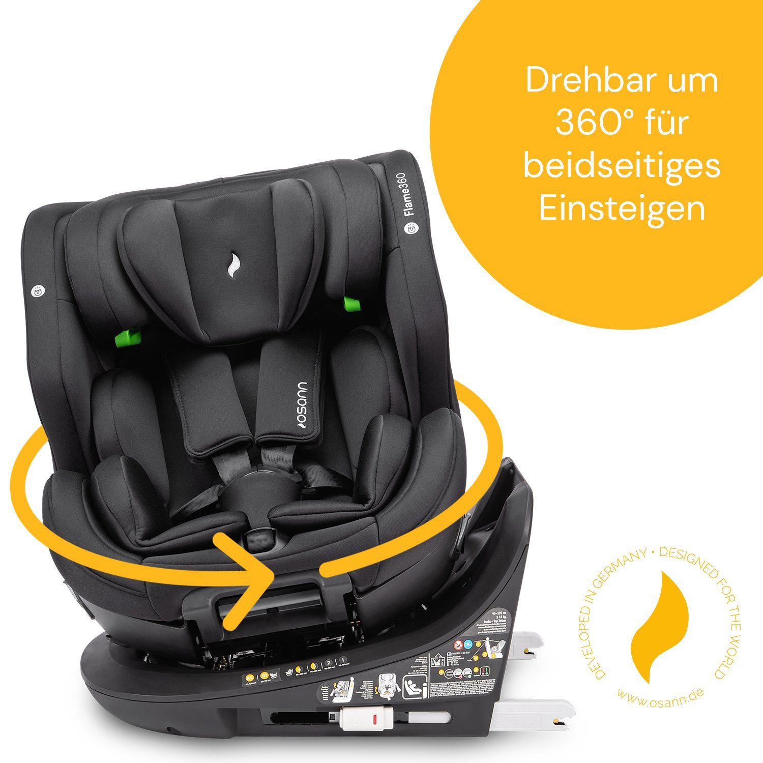 Osann Autokindersitz Flame360, ab: Geburt, bis: 12 Jahre, drehbarer Reboarder mit Isofix und Top-Tether von 40 bis 150 cm