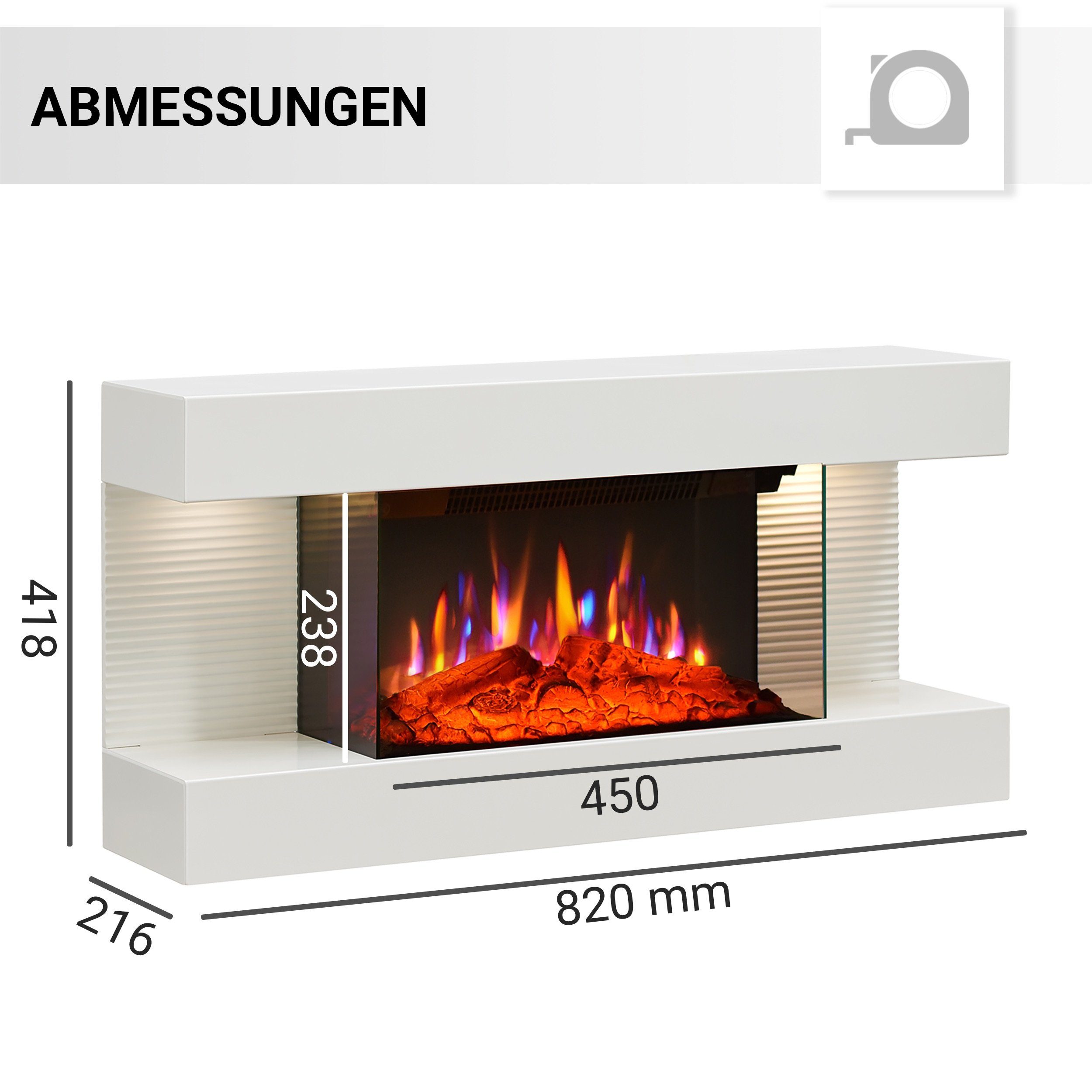Balderia Elektrokamin Ida, Wandkamin mit Heizung 1800W, 3D Flammeneffekt, Fernbedienung, Timer, Thermostat