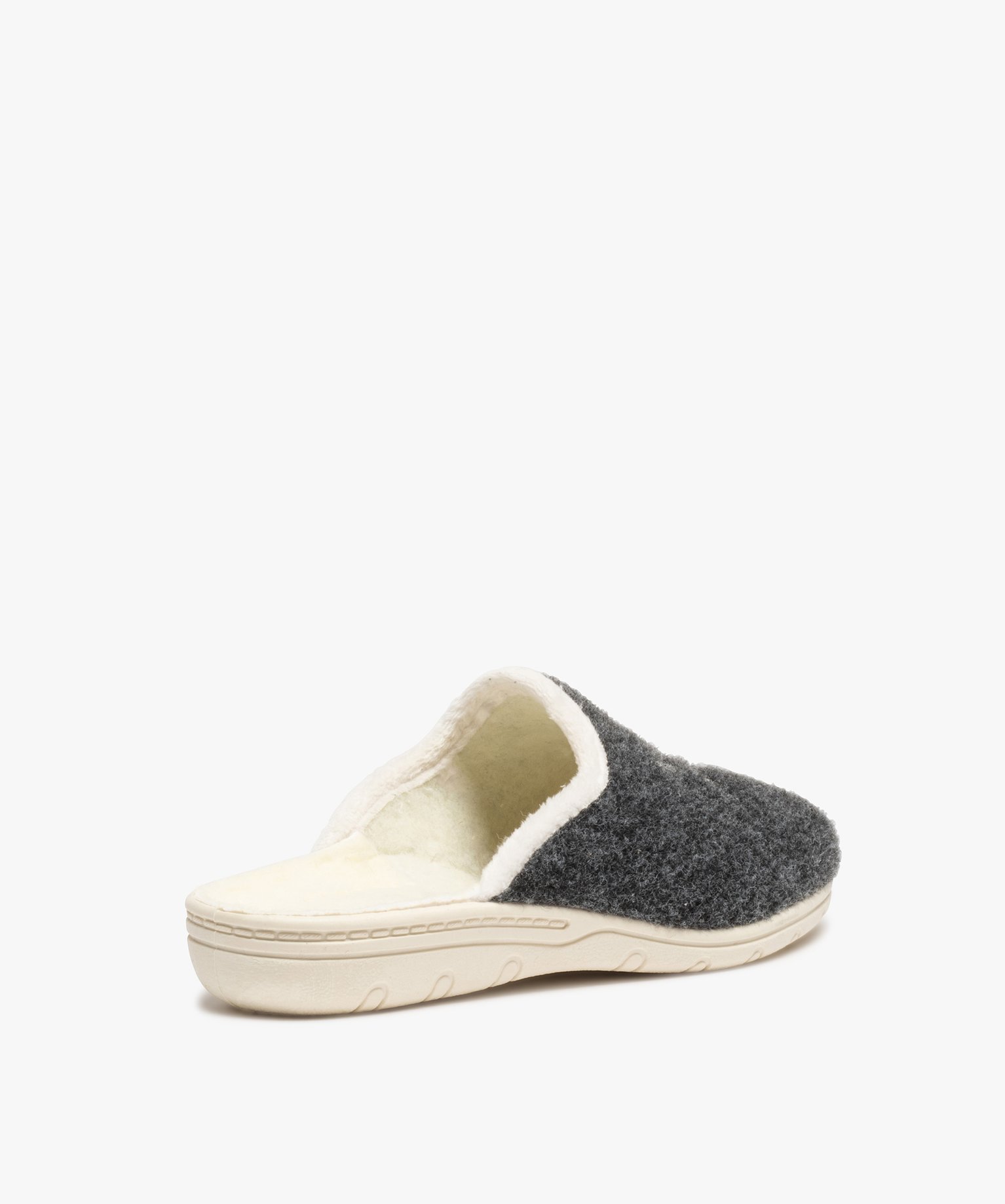 Chaussons femme confort mules en feutrine brodée flocon gris | GEMO