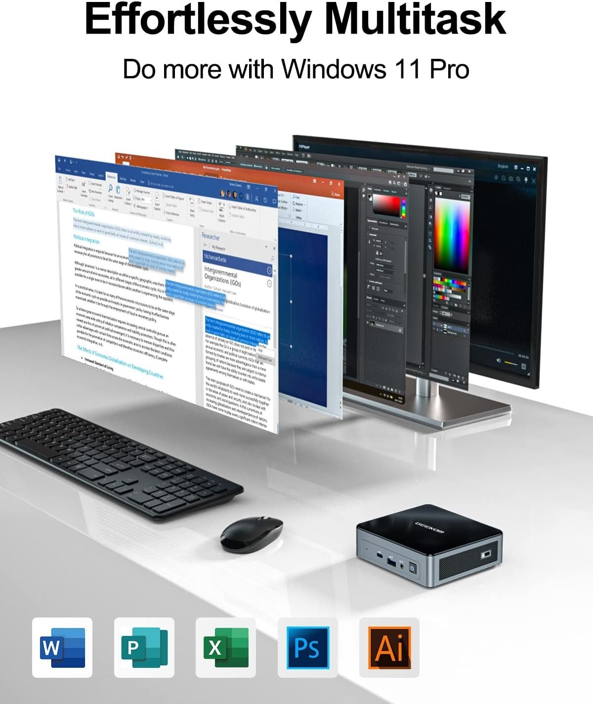 GEEKOM Mini-PC (Intel Celeron N5095, Intel UHD Graphics 605, 8 GB RAM, 256 GB HDD, Kompakter Air11 N5095 Desktop Windows 11 Pro Dual Display 4K UHD)