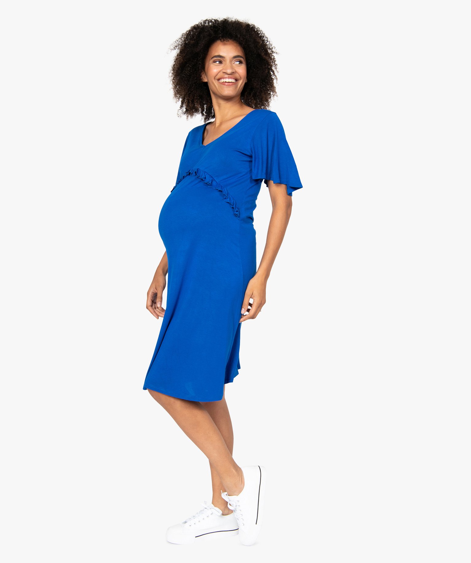 Robe de grossesse col V avec bande froncée noir | GEMO