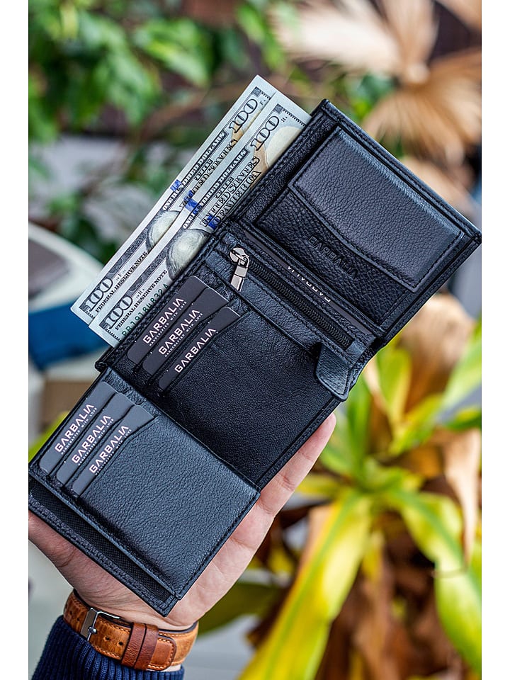 BAGmori Leder-Geldbörse in Schwarz - (B)8 x (H)10 x (T)2 cm günstig kaufen onesize