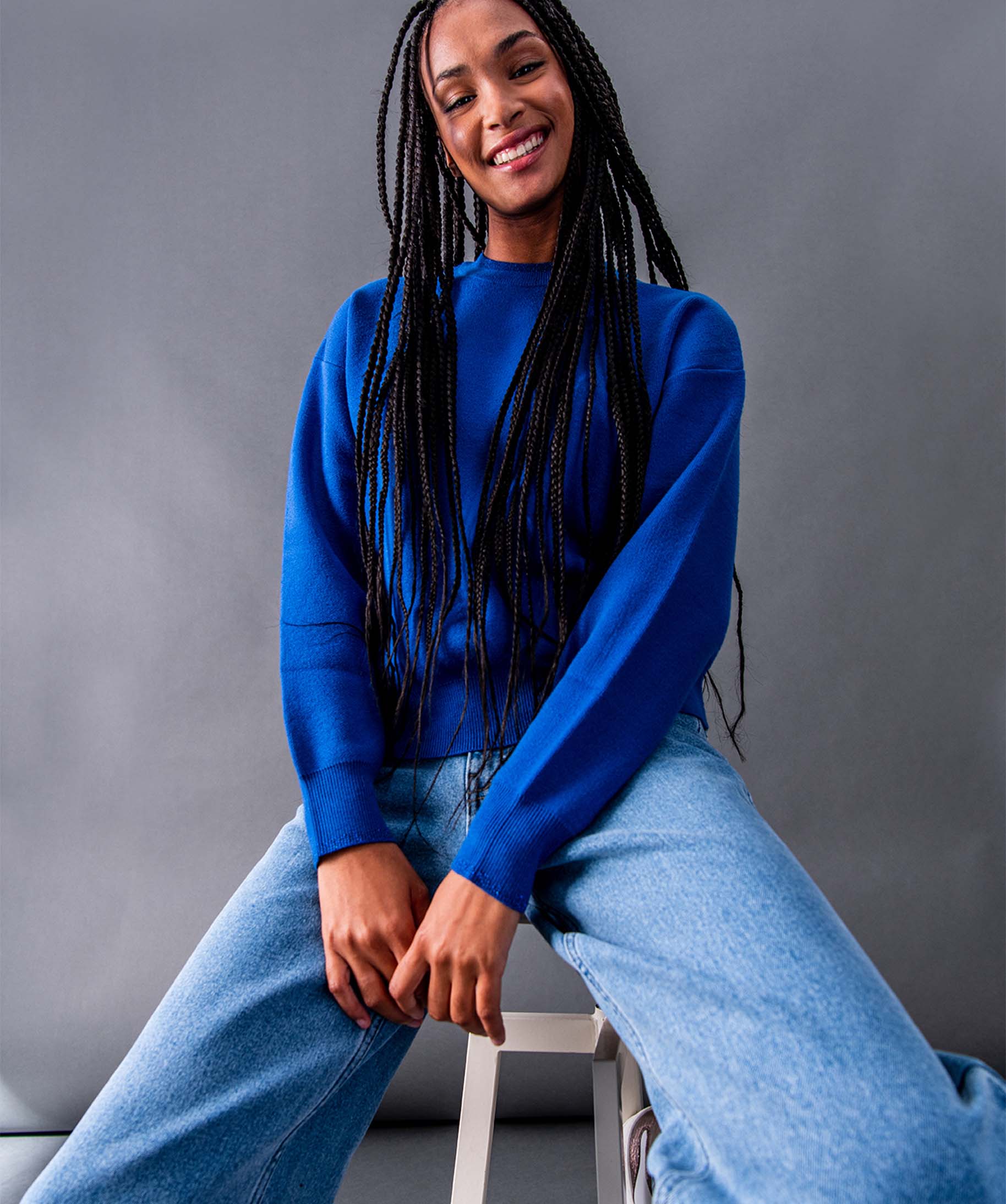 Pull femme coupe ample avec finitions pailletées bleu | GEMO