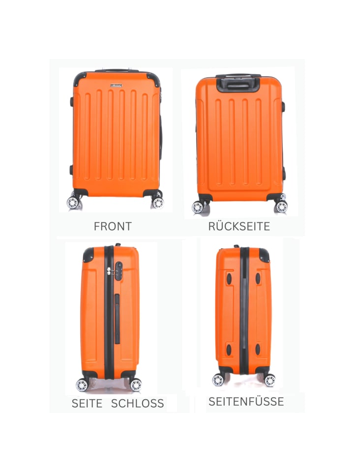 Cheffinger Reisekoffer Koffer 3 tlg Hartschale Trolley Set Kofferset Handgepäck in Orange günstig kaufen onesize