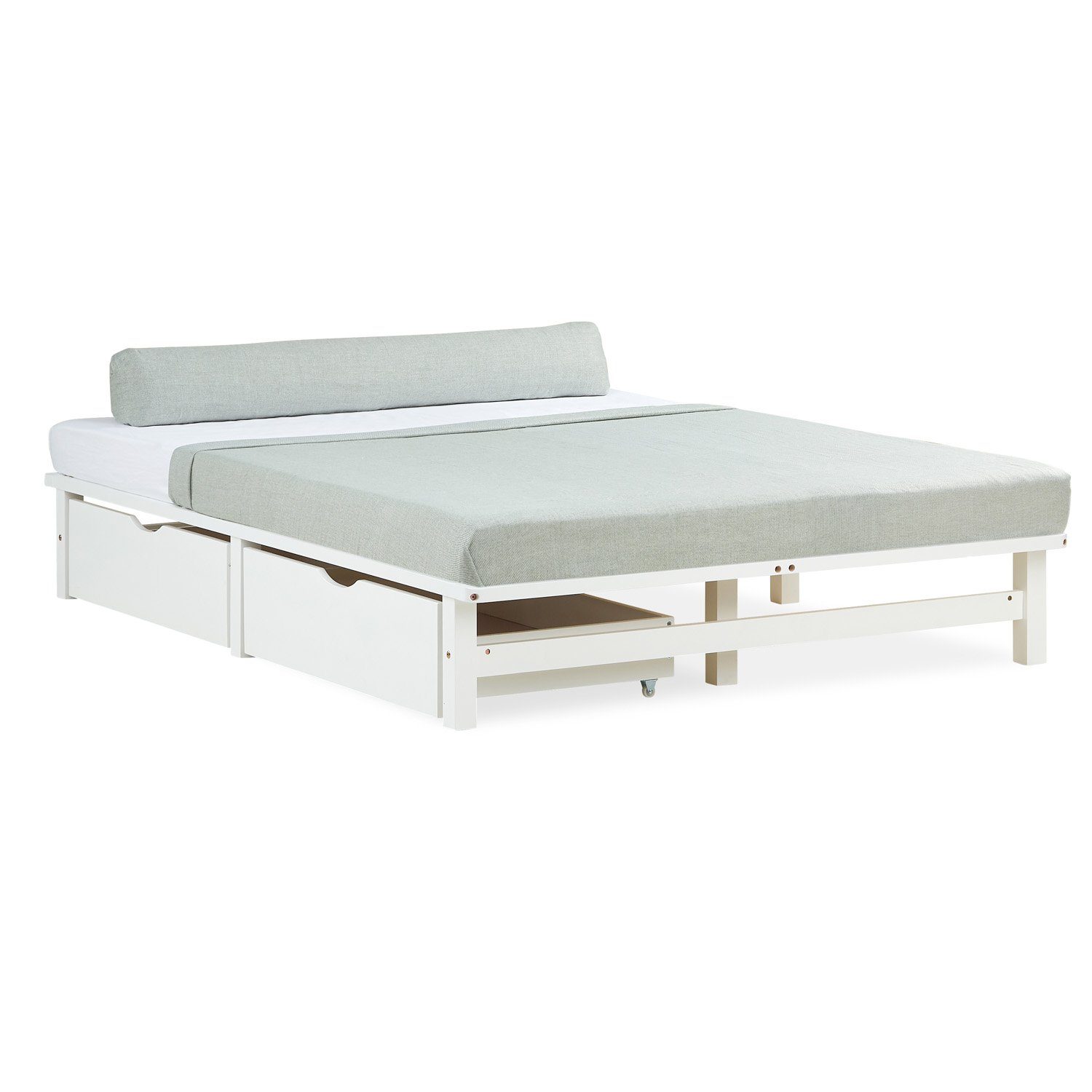 Homestyle4u Holzbett Doppelbett 140x200 mit Bettkasten 2er Set Rollrost