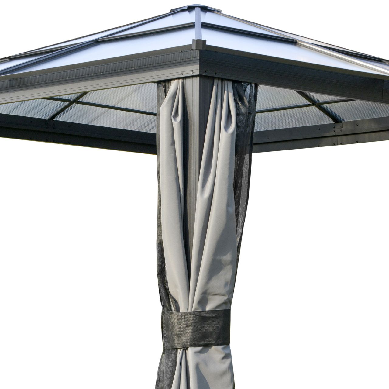 Outsunny Luxus Pavillon Gartenpavillon Alu Partyzelt Gartenzelt mit lichtdurchlässigem PC Dach Dunkelgrau Schwarz 300 x 300 x 265 cm