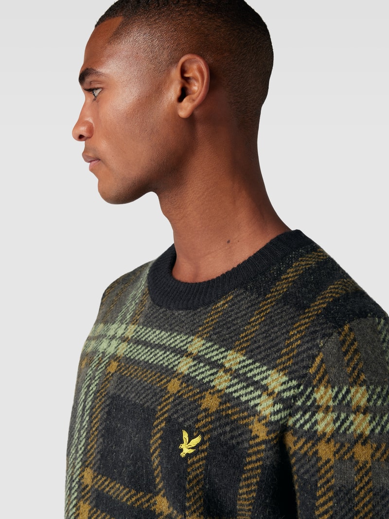 Strickpullover mit Glencheck-Muster in schwarz