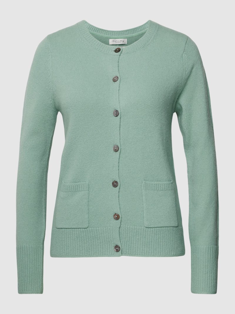 Strickjacke mit Knopfleiste und Eingrifftaschen in schilf