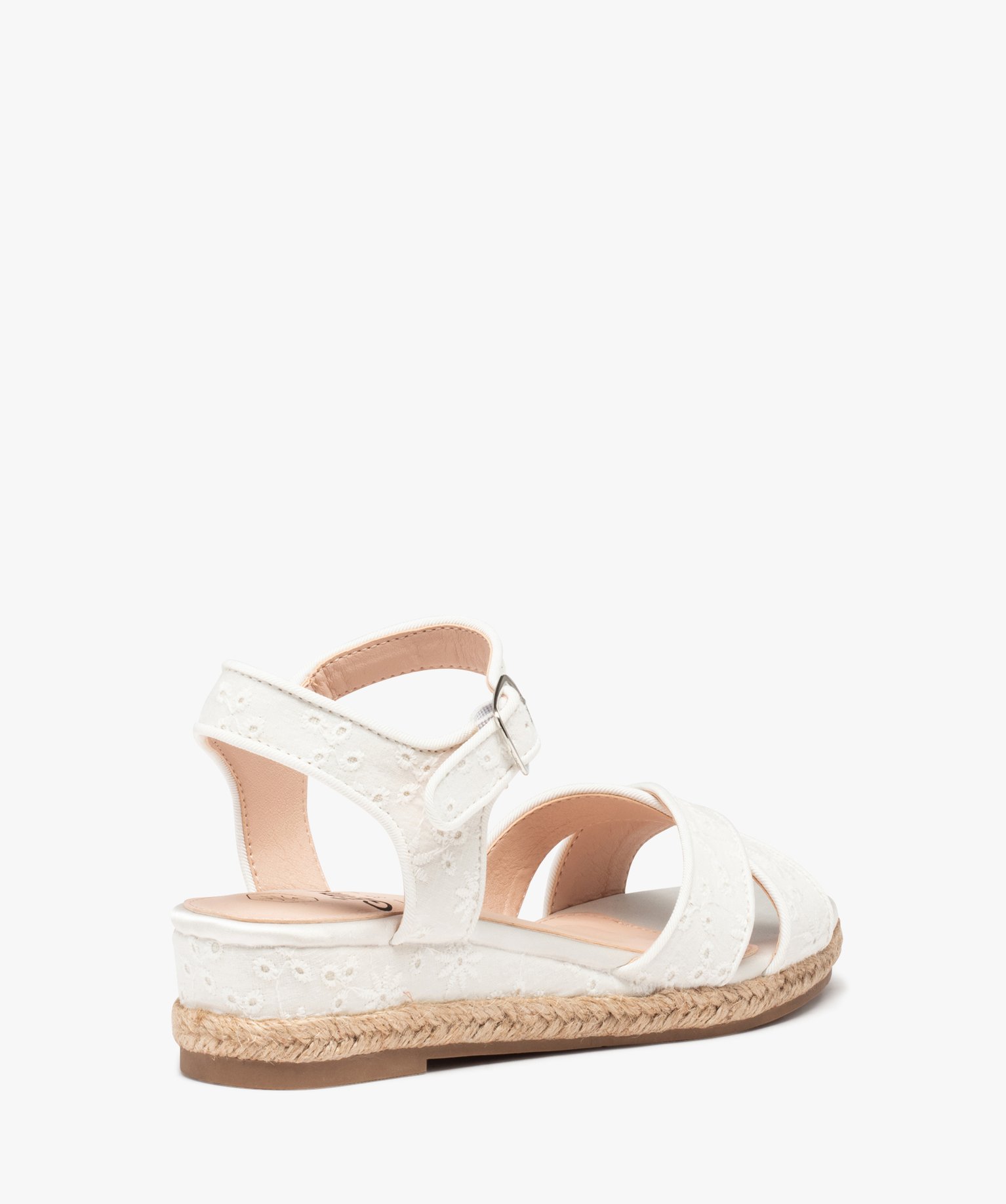 Sandales femme à petit talon compensé dessus dentelle angl... blanc | GEMO