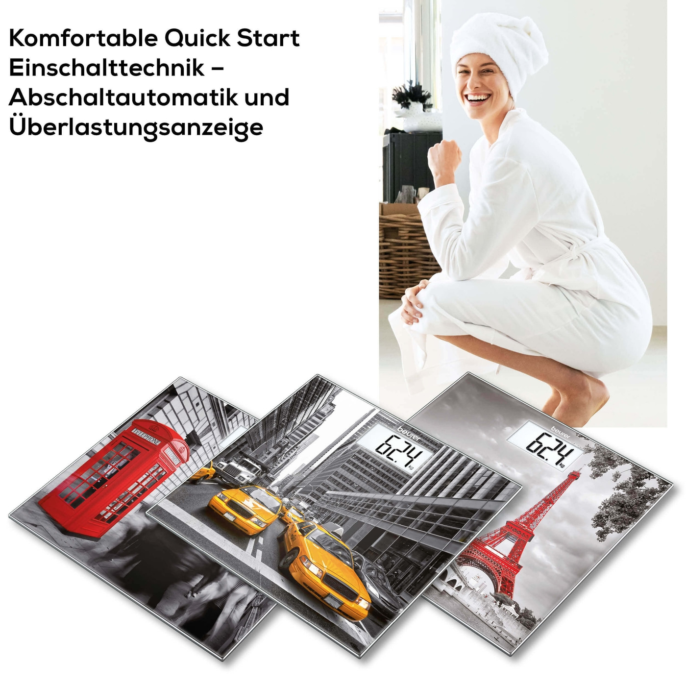 Beurer Glaswaage GS 203 London-Personenwaage aus Glas mit beleuchtetem XL-Display - bis 150 kg